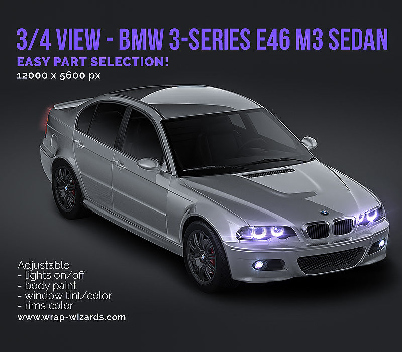 3/4 FRONT VIEW - BMW 3-series E46 M3 sedan - Car Mockup