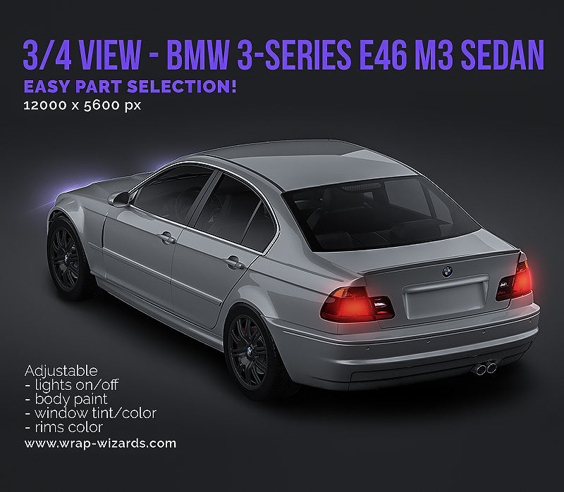 3/4 REAR VIEW - BMW 3-series E46 M3 sedan - Car Mockup
