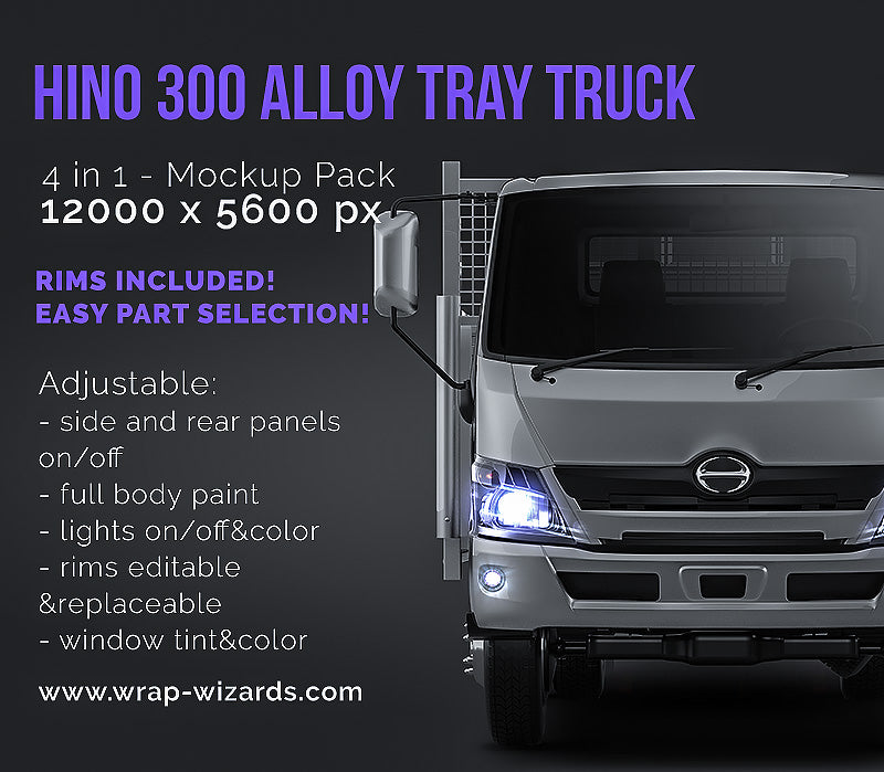 Hino 300 alloy tray truck with removable panels - Truck/Pick-up Mockup