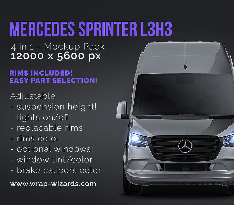 Mercedes Benz Sprinter panel/passenger van L3H3 with optional windows - Van Mockup