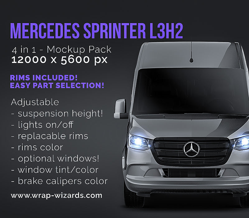 Mercedes Benz Sprinter panel/passenger van L3H2 with optional windows - Van Mockup