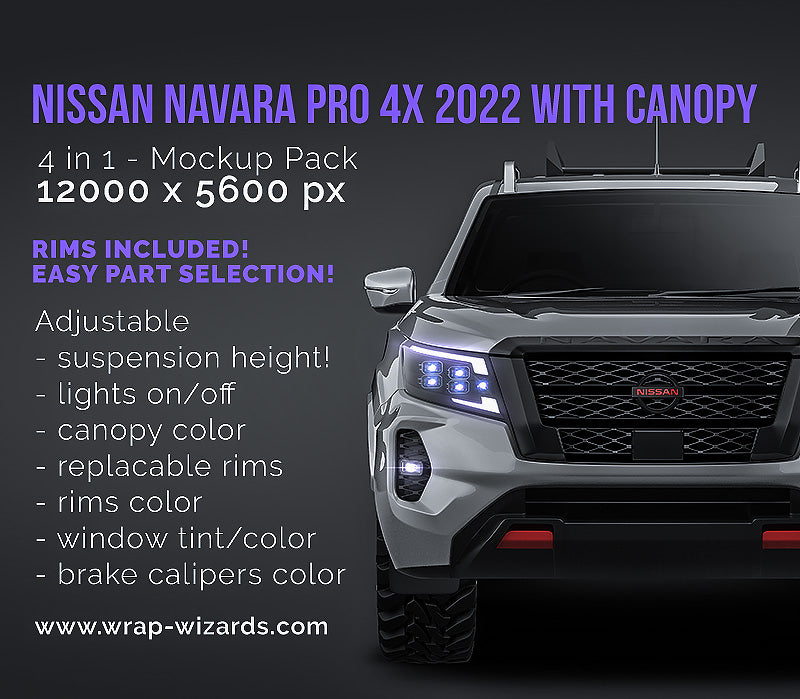 Nissan Navara Double Cab PRO 4X 2022 with canopy and racks  - Truck/Pick-up Mockup