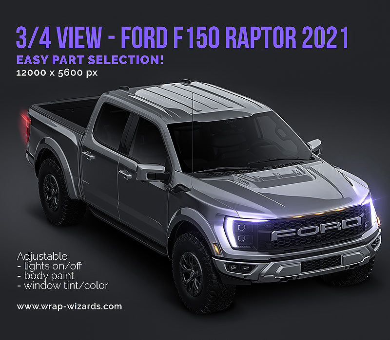 3/4 FRONT VIEW - Ford F150 Raptor 2021 - Truck/Pick-up Mockup