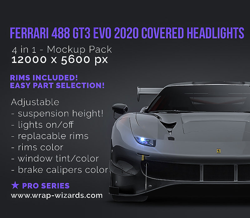 Ferrari 488 GT3 Evo 2020 covered headlights - Car Mockup
