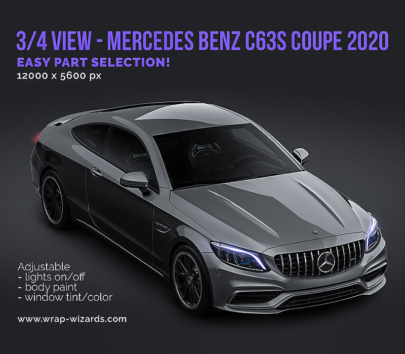 3/4 FRONT VIEW - Mercedes Benz C63S Coupe 2020 - Car Mockup