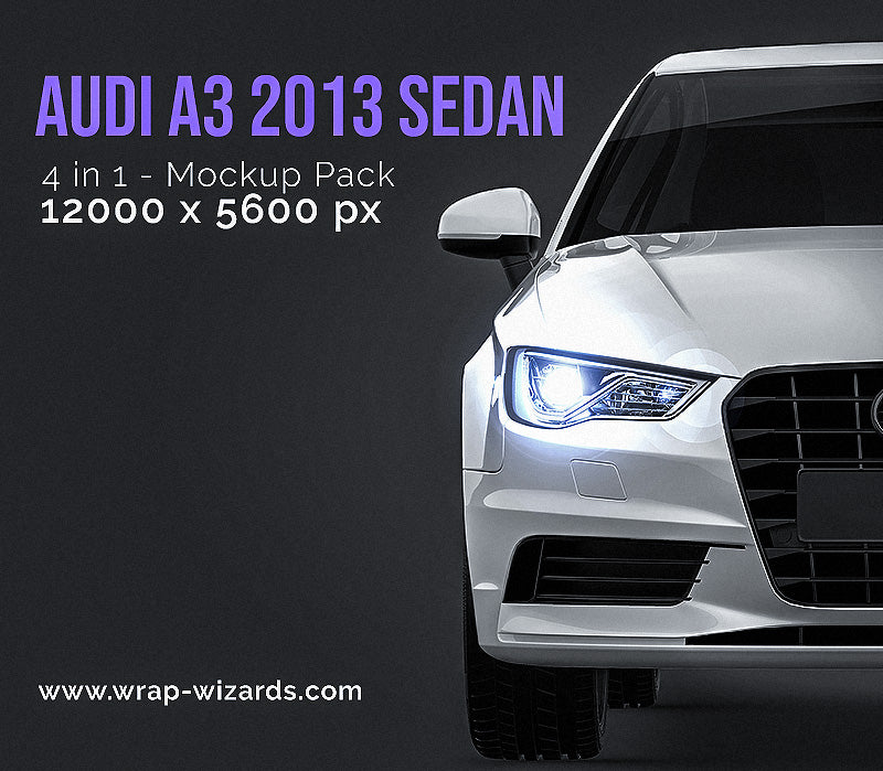 Audi A3 sedan 2014 glossy finish - all sides Car Mockup Template.psd