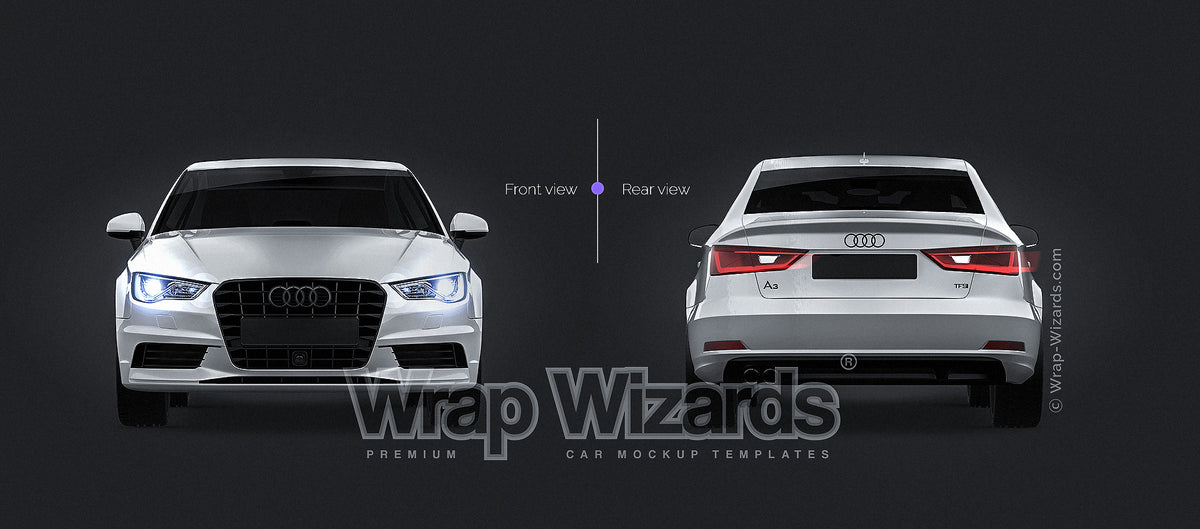 Audi A3 sedan 2014 glossy finish - all sides Car Mockup Template.psd