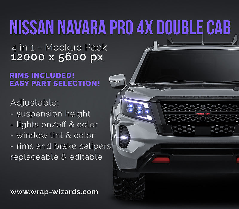 Nissan Navara Double Cab PRO 4X 2022 with canopy and racks  - Truck/Pick-up Mockup