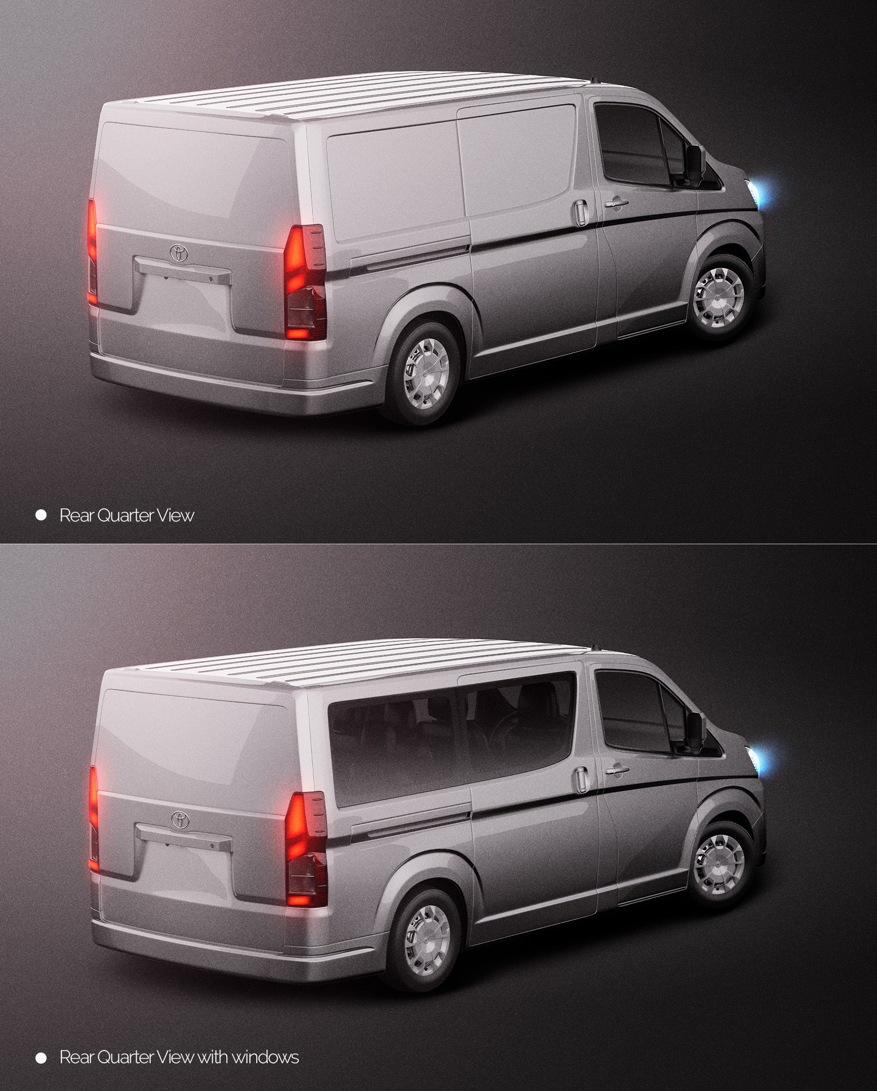 3/4 -  Toyota HiAce L1H1 2022 with windows + panel view - Van Mockup