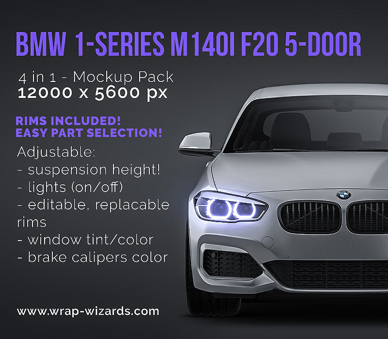 BMW 1-Series M140i F20 5-door satin matt finish - all sides Car Mockup Template.psd