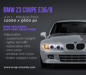 BMW Z3 Coupe E36/8 glossy finish - all sides Car Mockup Template.psd