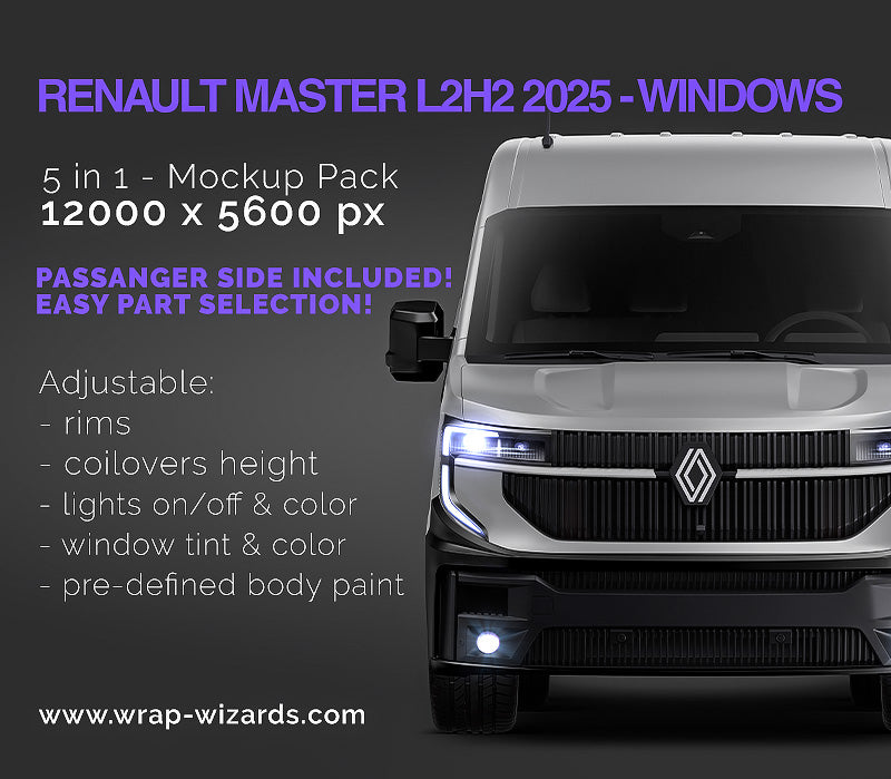 Premium van mockup for Renault Master L2H2 2025 with windows
