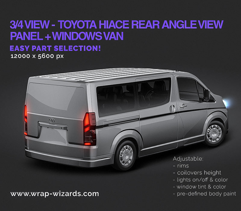 3/4 -  Toyota HiAce L1H1 2022 with windows + panel view - Van Mockup