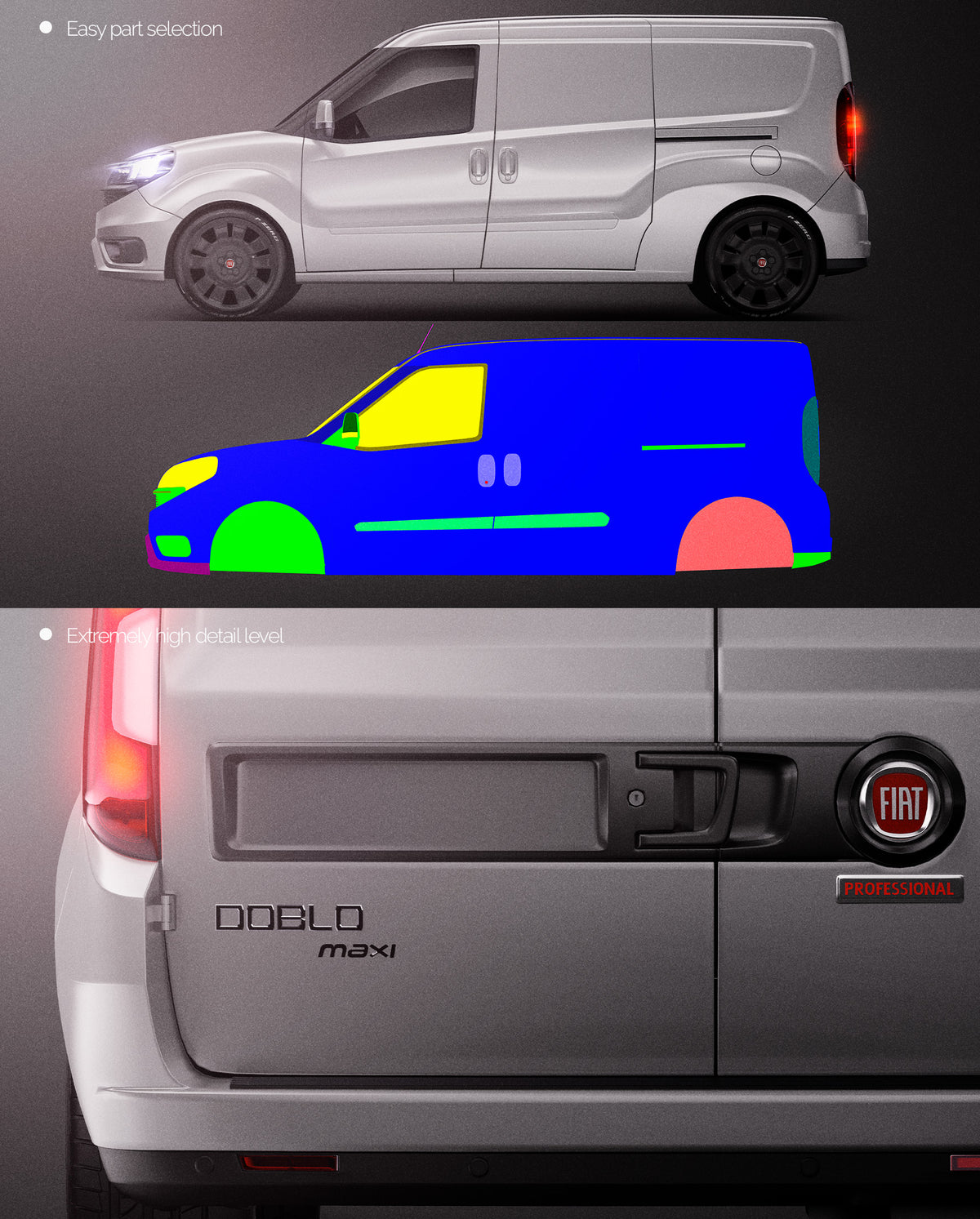 Premium van mockup for FIAT DOBLO CARGO MAXI SIDE VIEW WITH EASY SELECTION PART