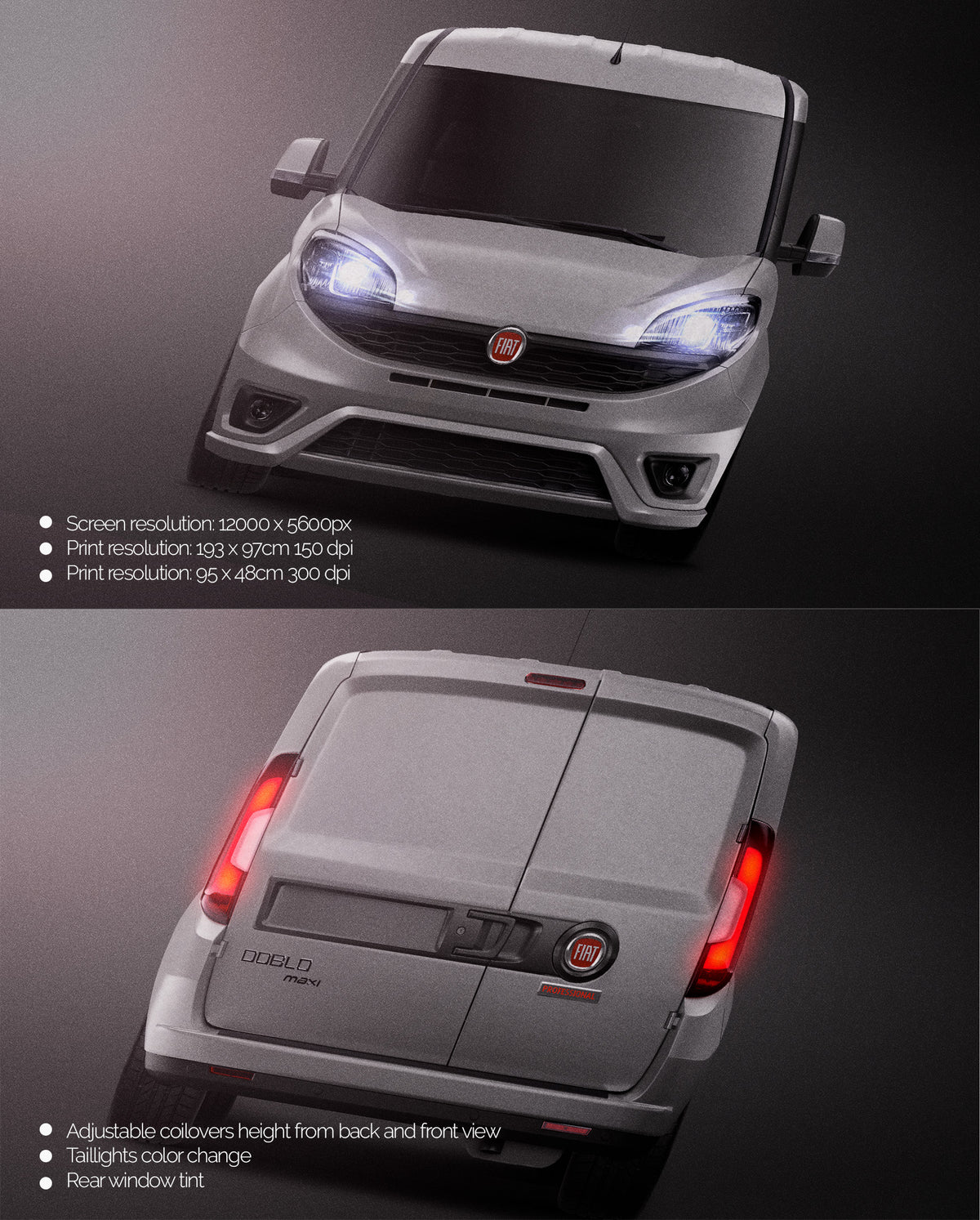 Premium van mockup for FIAT DOBLO CARGO MAXI FRONT & REAR VIEW
