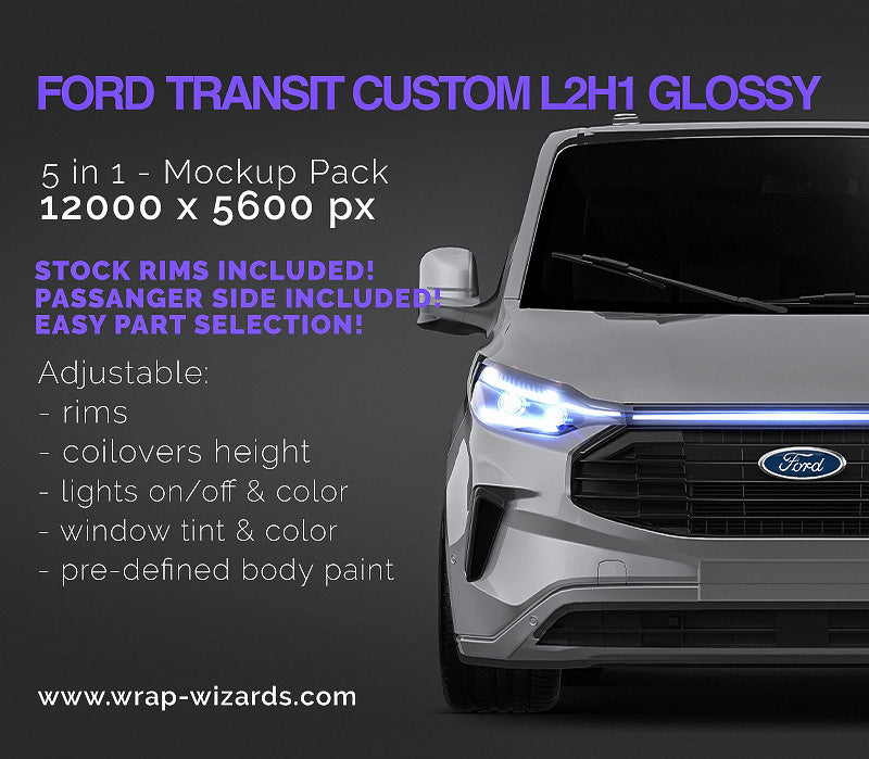 Ford Transit Custom L2H1 2020 glossy - Van Mockup