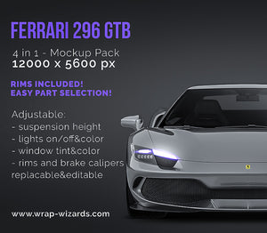 Ferrari 296 GTB glossy finish - all sides Car Mockup Template.psd
