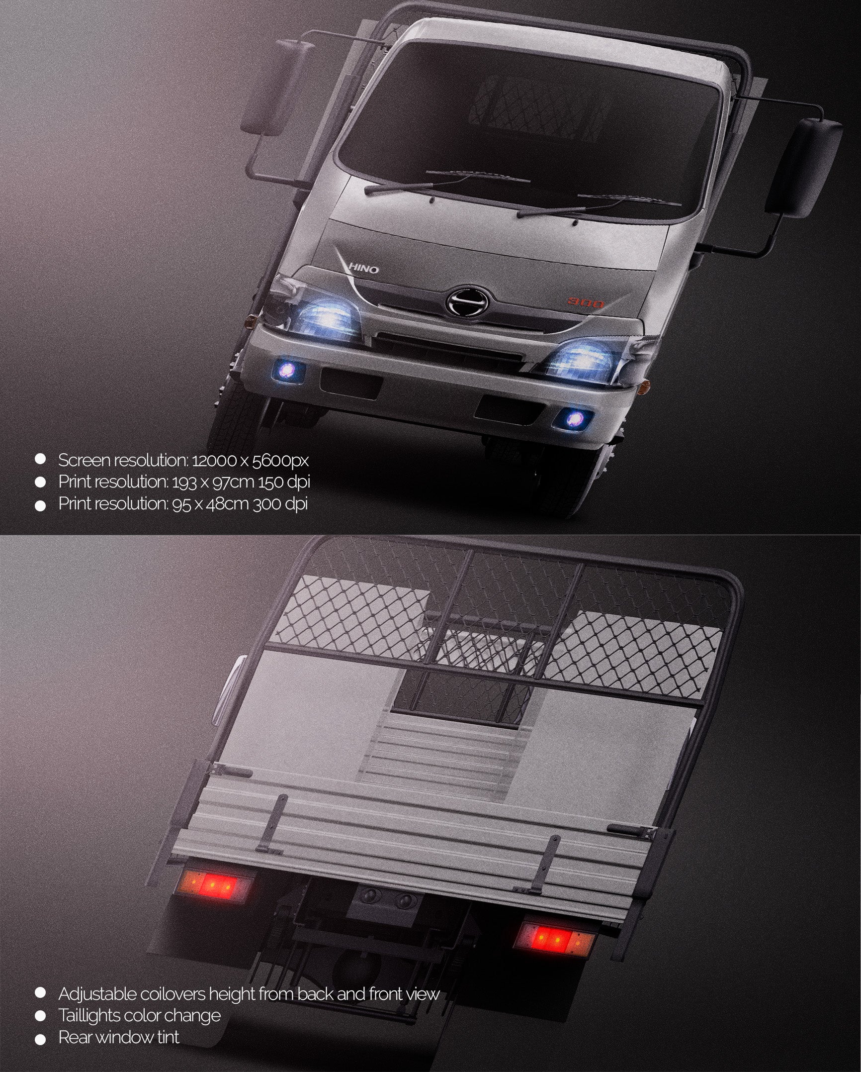 Hino 300 custom box truck 2020  UTE- Van Mockup