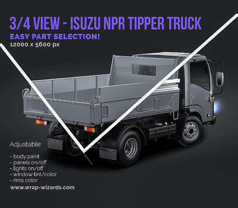 3/4 REAR VIEW - Isuzu NPR Tipper Truck - Truck/Pick-up Mockup
