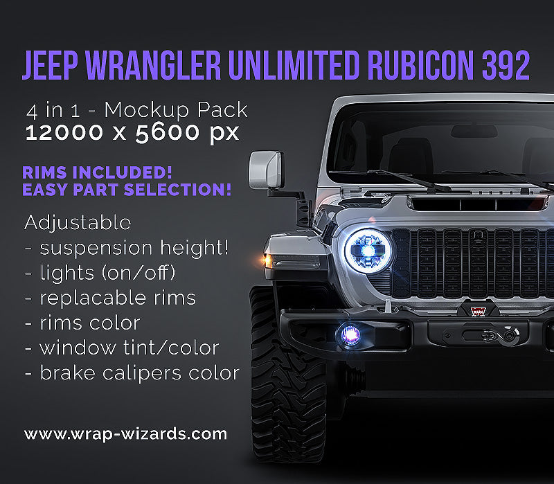 Jeep Wrangler Unlimited Rubicon 392 (Mojave) glossy finish - all sides Car Mockup Template.psd