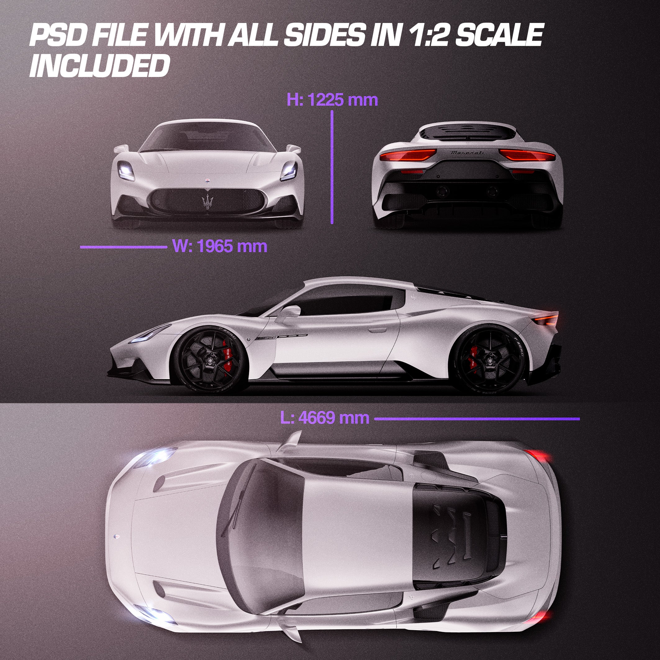 Premium car mockup for MASERATI MC20 - ALL SIDES
