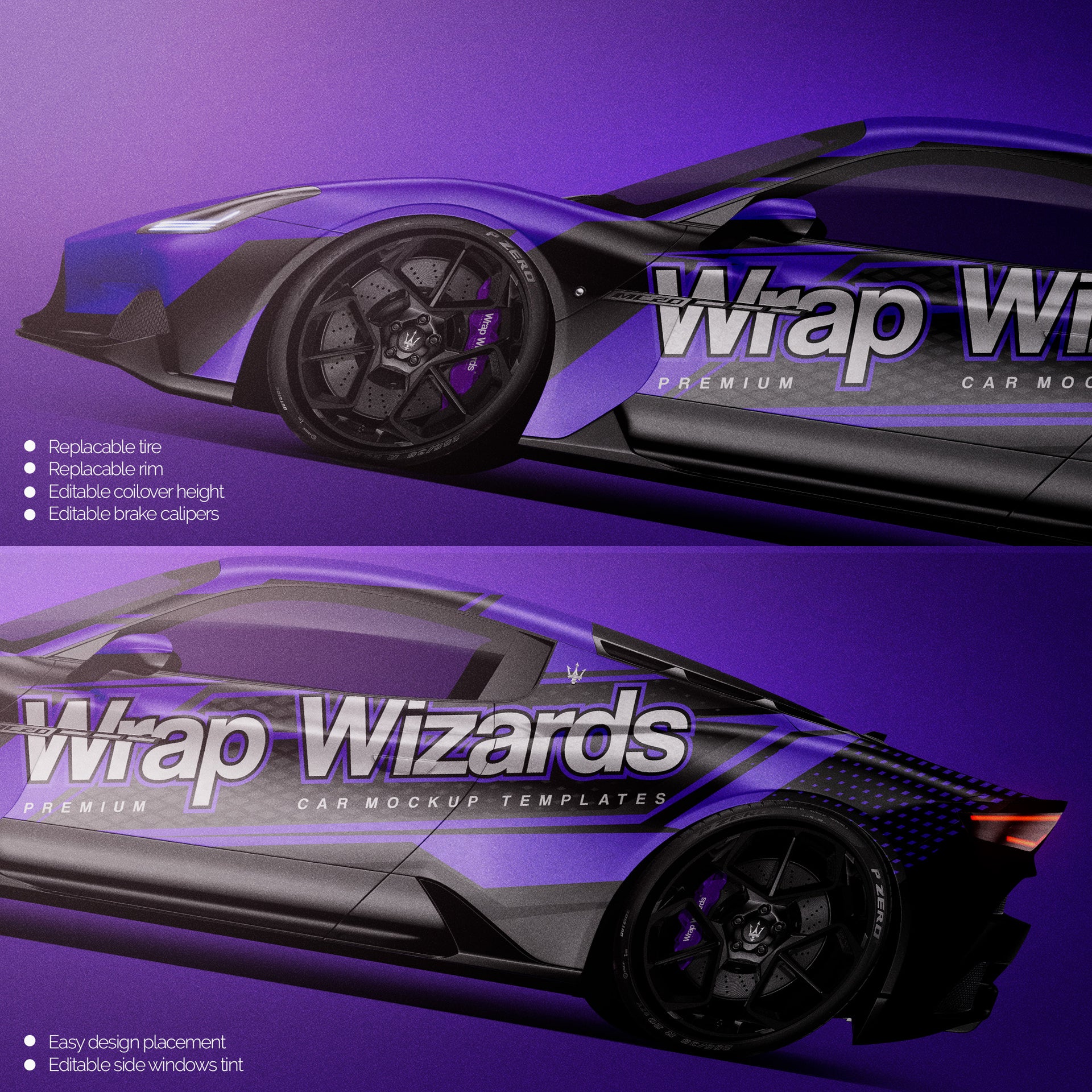 Premium car mockup for MASERATI MC20 - ALL SIDES