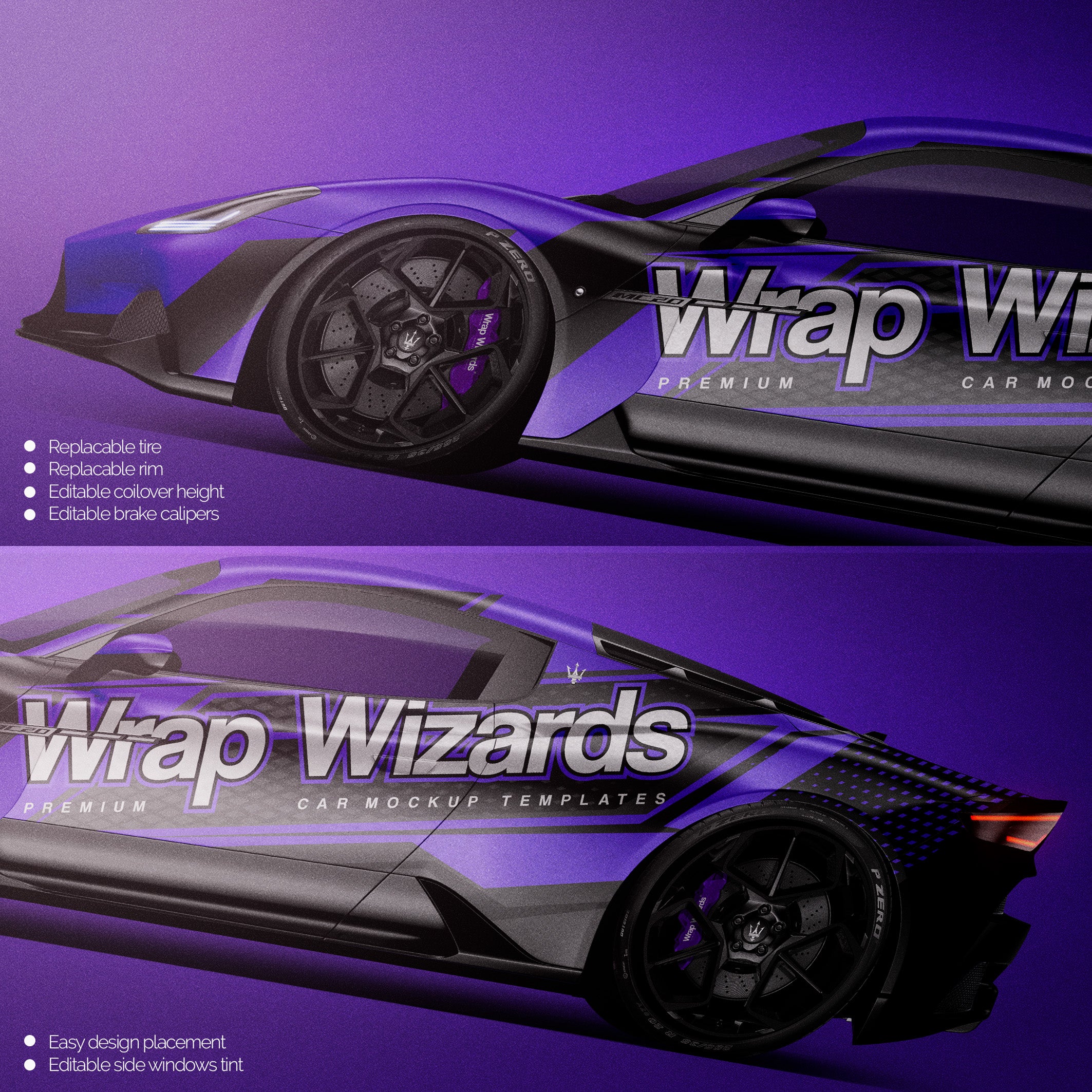 Premium car mockup for MASERATI MC20 - ALL SIDES