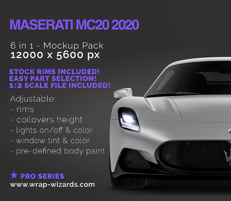 Premium car mockup for MASERATI MC20 - ALL SIDES