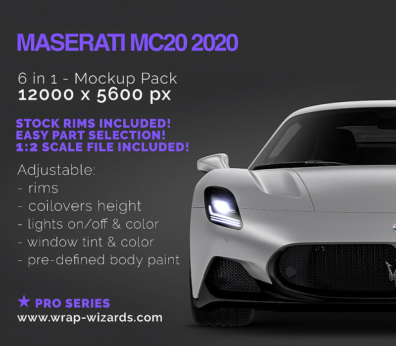 Premium car mockup for MASERATI MC20 - ALL SIDES