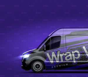 Mercedes Benz Sprinter panel/passenger van L3H2 with optional windows glossy finish - all sides Car Mockup Template.psd