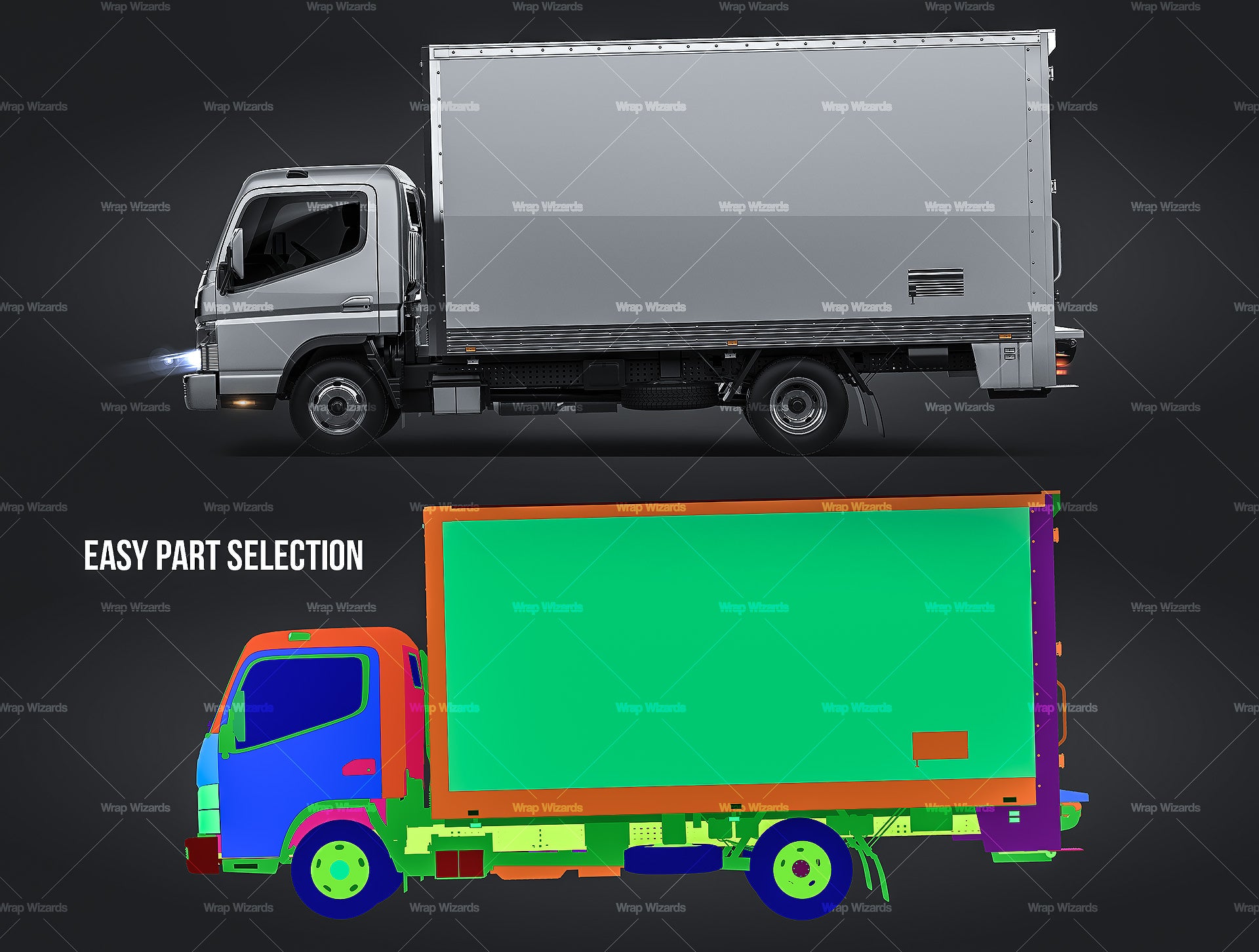 Mitsubishi Fuso Canter 515 Wide Single Cab Pantech Truck glossy finish - all sides Car Mockup Template.psd