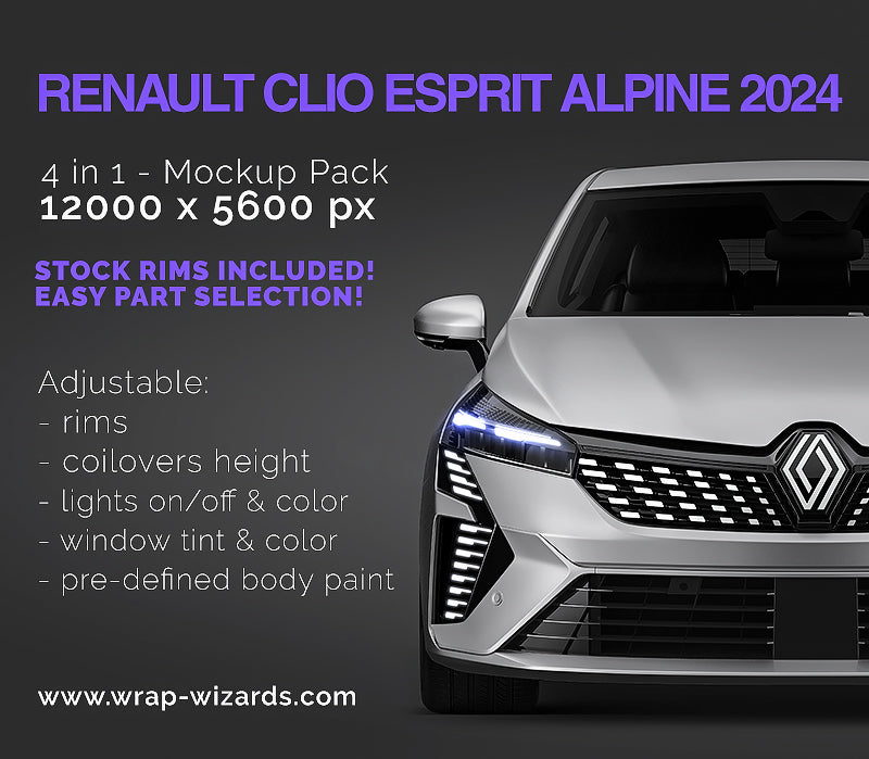 Premium car mockup for Renault Clio 2024 Esprit alpine edition, front view