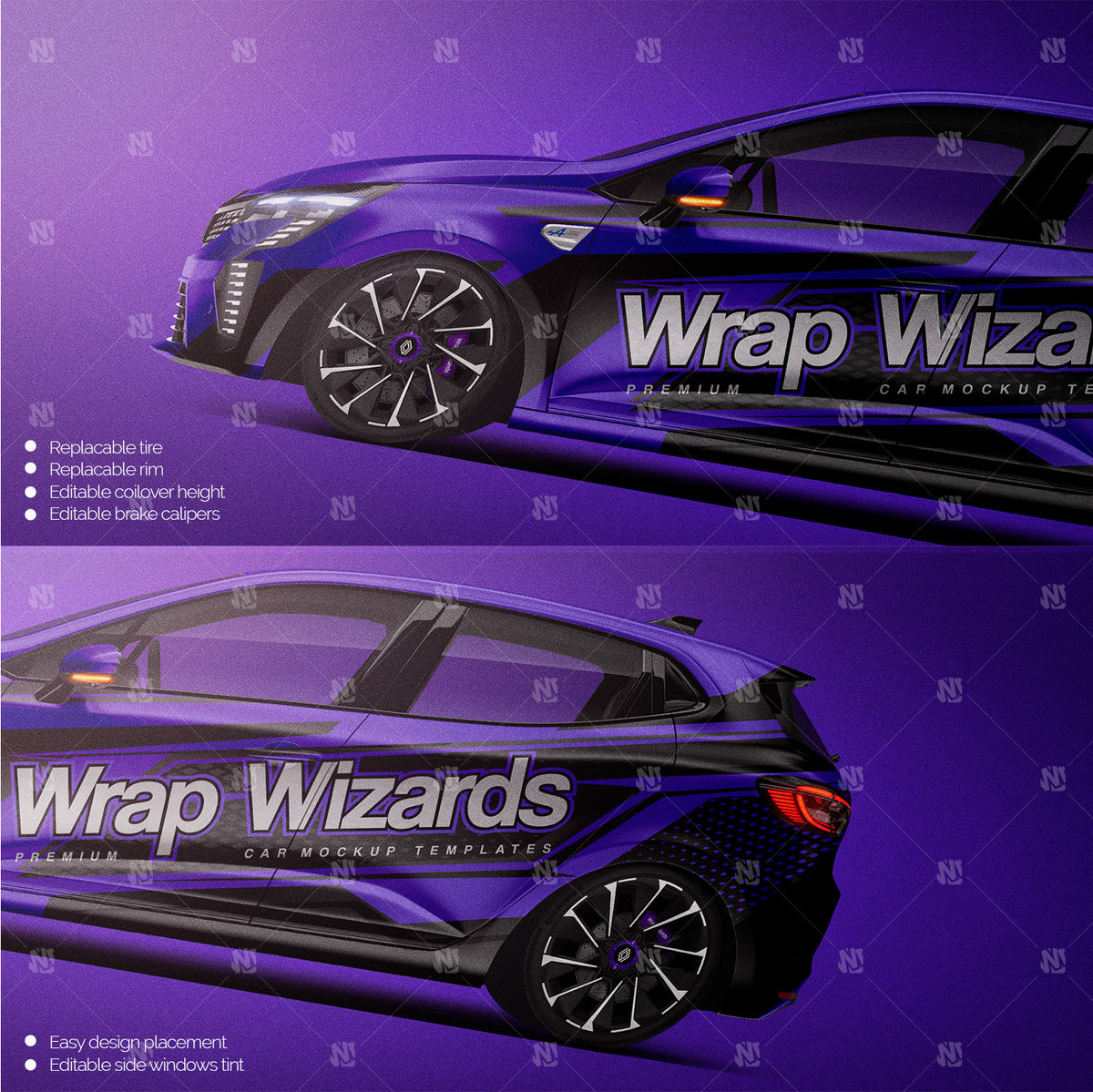 Premium car mockup for Renault Clio 2024 Esprit alpine edition, side view with graphic layout.