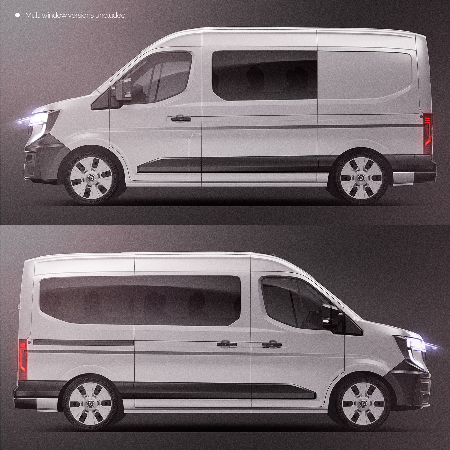 Premium van mockup for Renault Master L2H2 2025 with windows