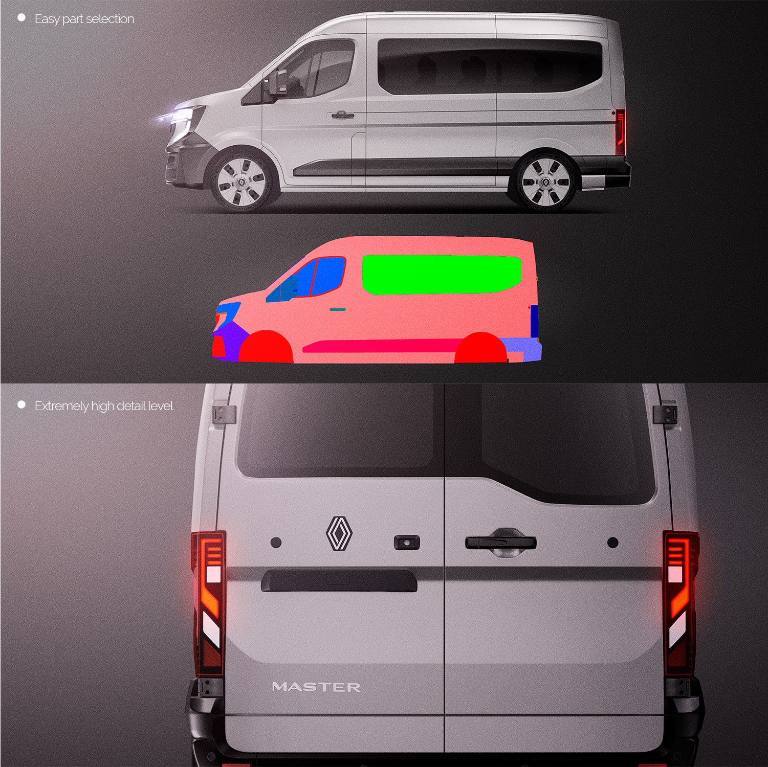Premium van mockup for Renault Master L2H2 2025 with windows