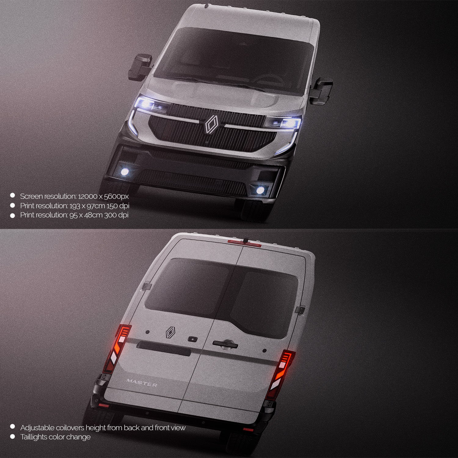 Premium van mockup for Renault Master L2H2 2025 with windows