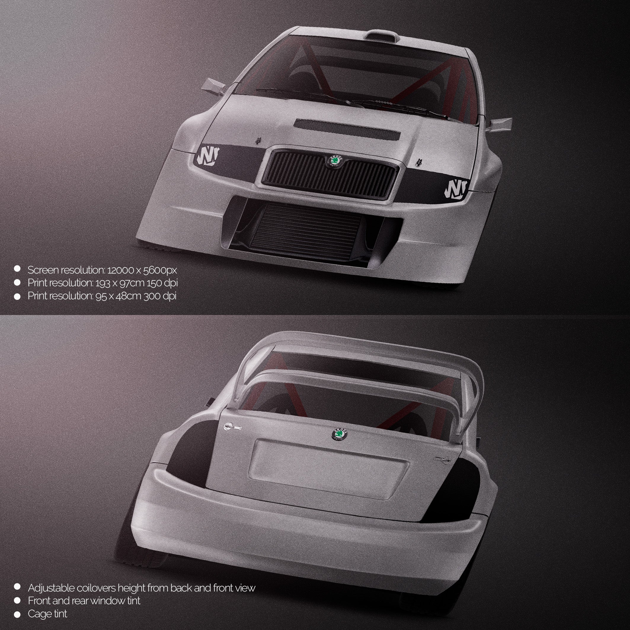 Premium car mockup for Skoda Fabia WRC 2003
