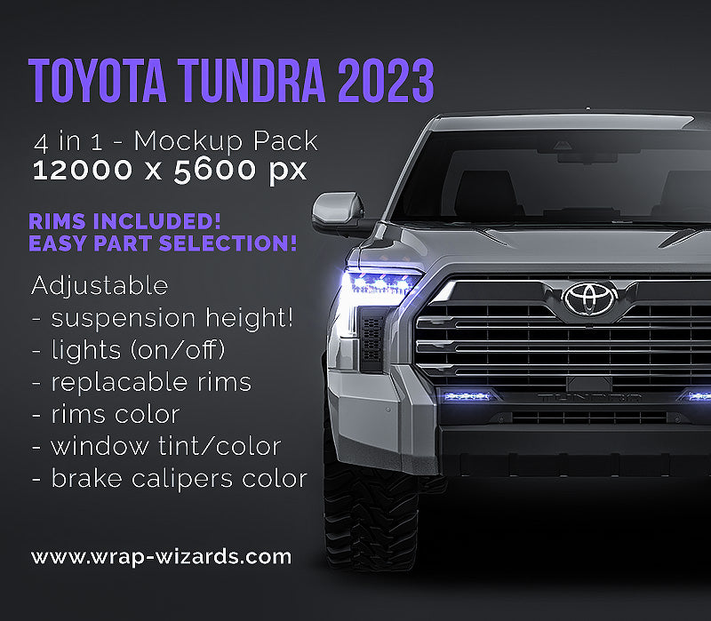 Toyota Tundra 2023 glossy finish - all sides Car Mockup Template.psd