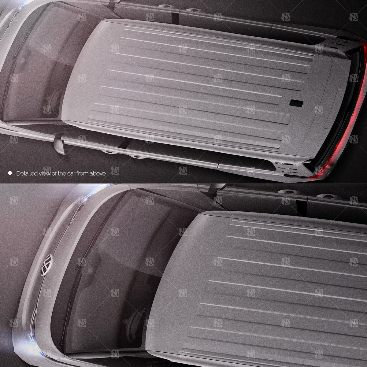 Premium car mockup for ID BUZZ GTX, long wheelbase and standard wheelbase - top view