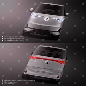 Premium car mockup for ID BUZZ GTX, long wheelbase and standard wheelbase - front & rear view