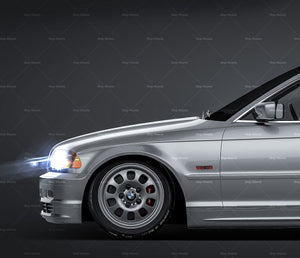 BMW 3-series E46 sedan glossy finish - all sides Car Mockup Template.psd