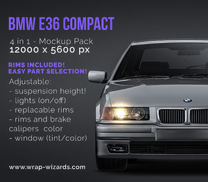 BMW Serie 3 e36 compact I glossy finish - all sides Car Mockup Template.psd