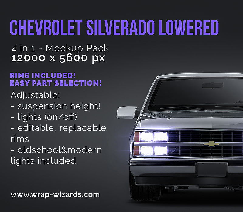 Chevrolet Silverado 1500 single cab custom lowered glossy finish - all sides Car Mockup Template.psd