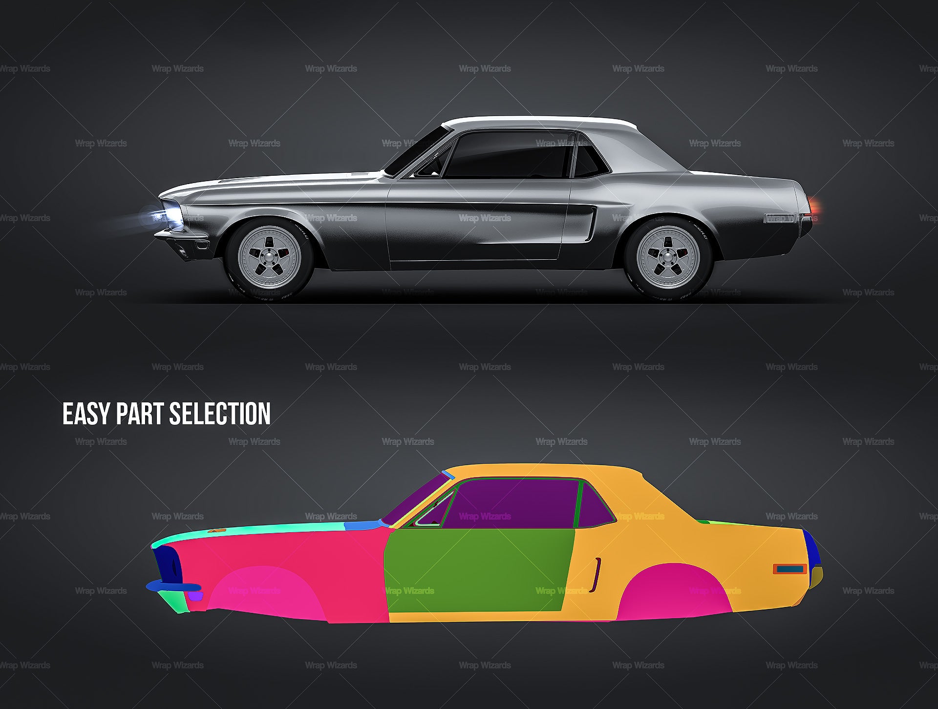 Ford Mustang '68 customized glossy finish - all sides Car Mockup Template.psd