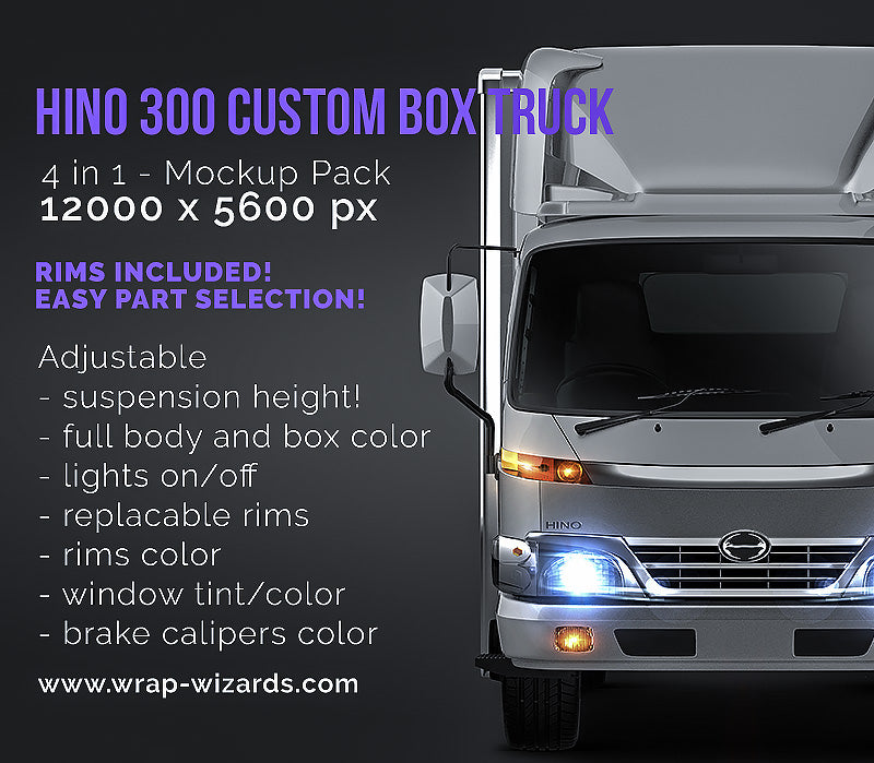 Hino 300 custom box truck glossy finish - Van Mockup
