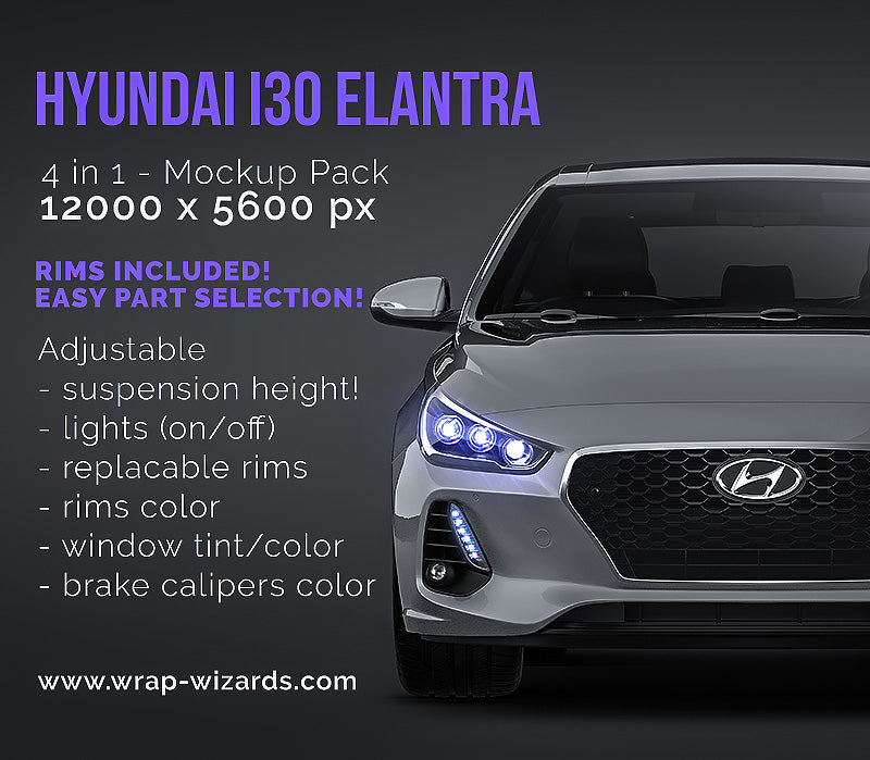 Hyundai i30 Elantra glossy finish - all sides Car Mockup Template.psd