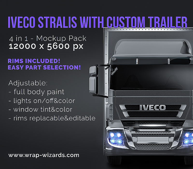 Iveco Stralis with custom trailer - Truck Mockup