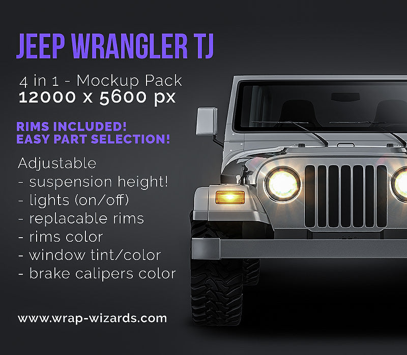 Jeep Wrangler TJ glossy finish - all sides Car Mockup Template.psd