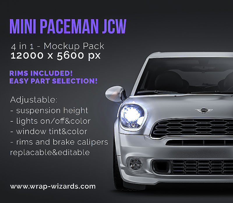 Mini Paceman JCW John Cooper Works satin matt finish - all sides Car Mockup Template.psd