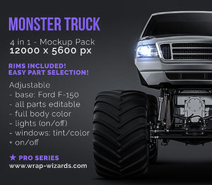 Monster Truck | Ford F-150 Double Cab glossy finish - all sides Car Mockup Template.psd